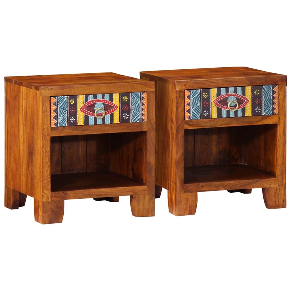 Mesita de noche 2 uds 35x35x45 cm madera maciza de acacia
