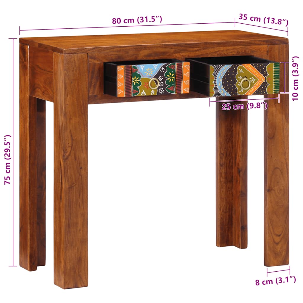 Mesa consola madera maciza de acacia 80x35x75 cm