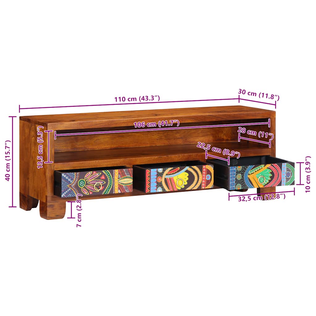 Mueble de TV Multicolor 110x30x40 cm Madera Maciza Acacia