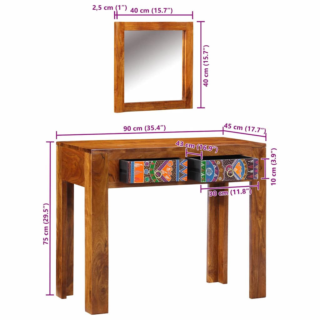 Mesa Tocador Marrón 90 x 45 x 75 cm Madera de Acacia Sólida