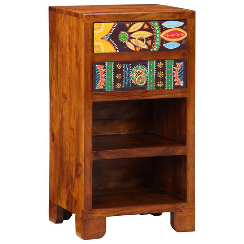 Floral End Table with Brown Drawer 40 x 35 x 75 cm