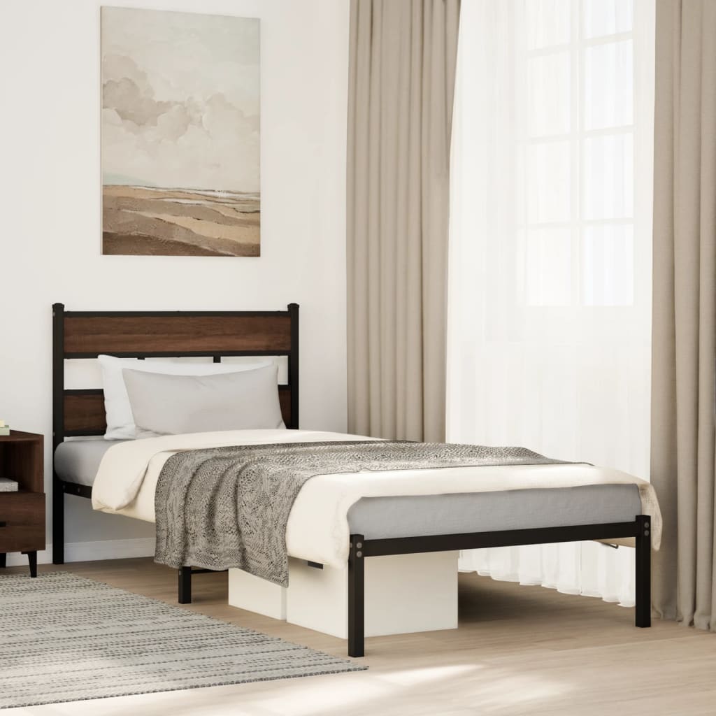 Estructura cama con cabecero sin colchón marrón roble 100x190cm