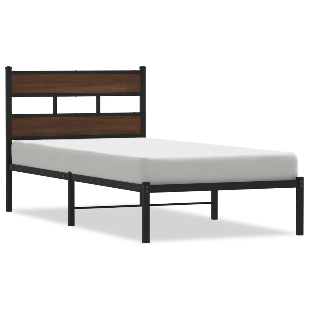 Estructura cama con cabecero sin colchón marrón roble 100x190cm