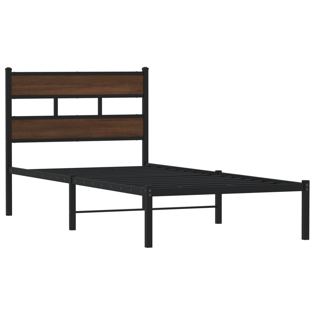 Estructura cama con cabecero sin colchón marrón roble 100x190cm
