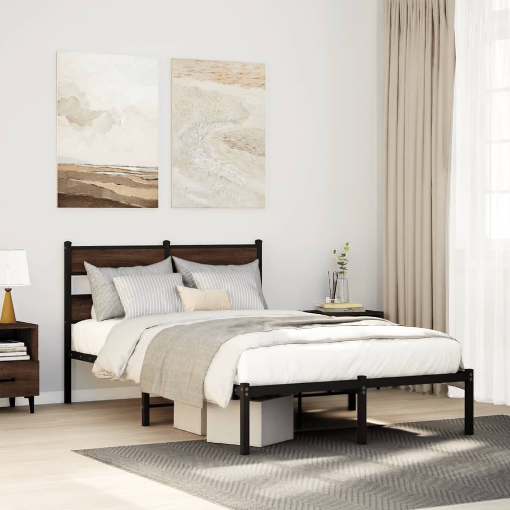 Estructura cama con cabecero sin colchón marrón roble 100x190cm