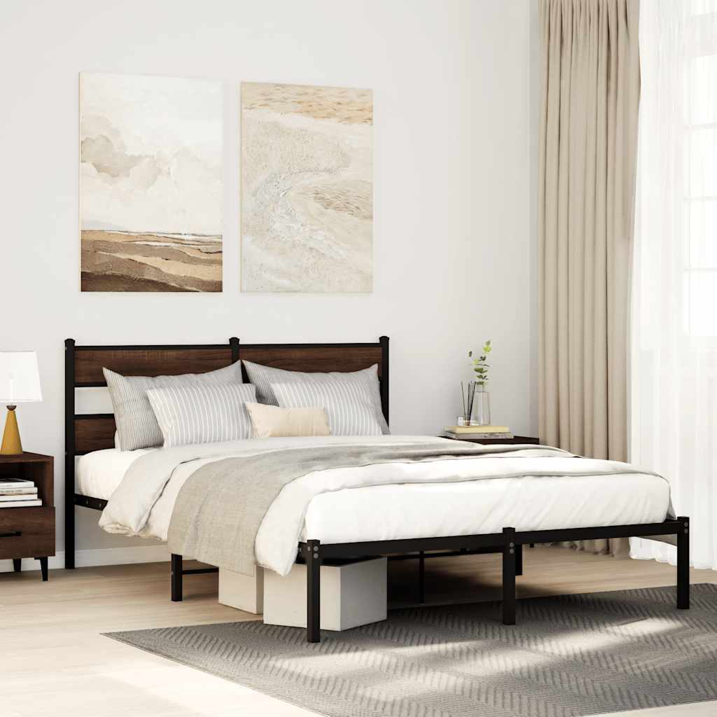 Estructura cama con cabecero sin colchón marrón roble 100x190cm