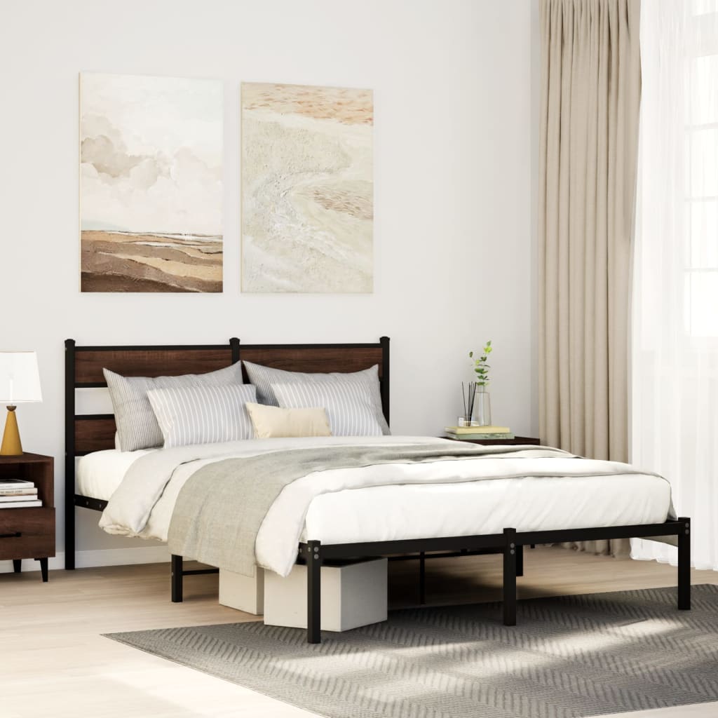 Estructura cama con cabecero sin colchón marrón roble 100x190cm