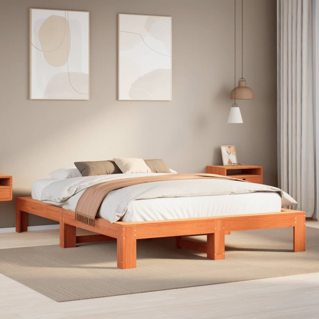 Cama sin colchón con cabecero madera de pino blanco 200x200 cm