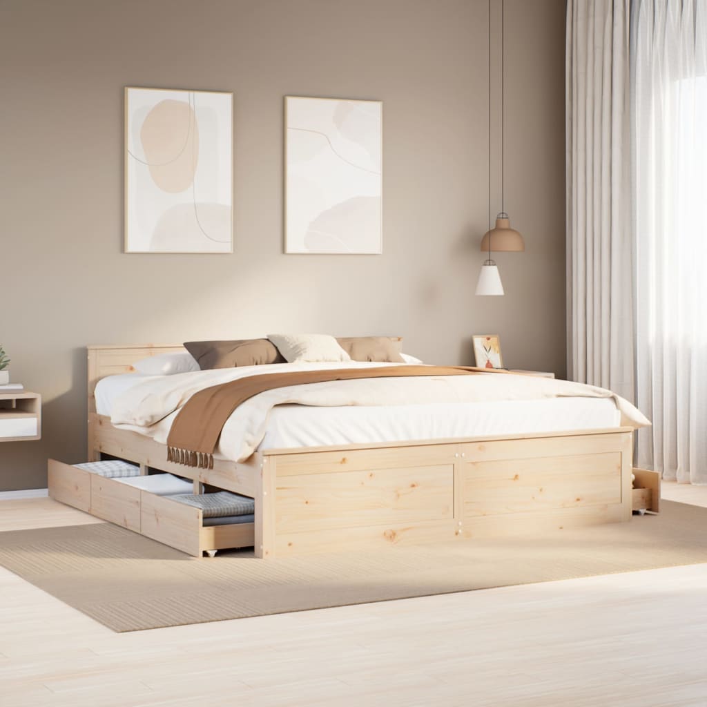 Cama sin colchón con cabecero madera de pino blanco 200x200 cm