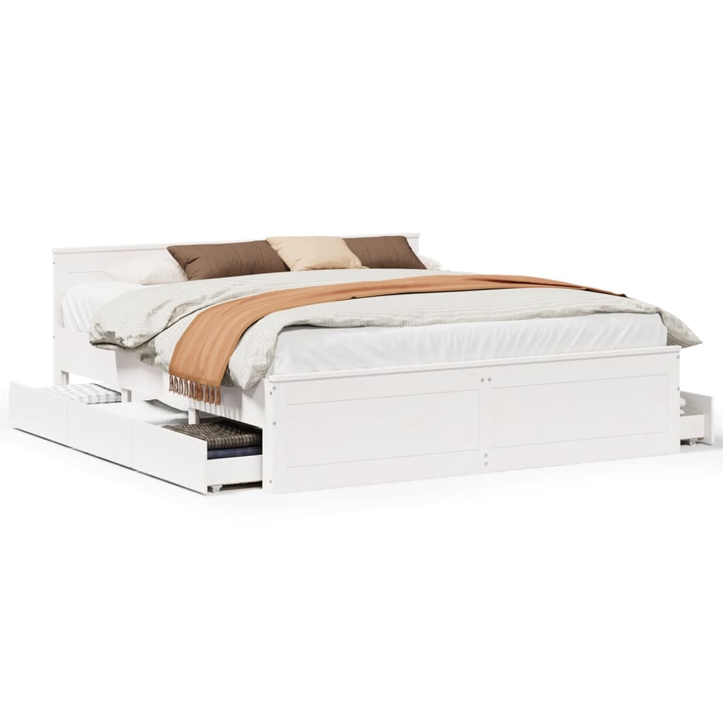 Cama sin colchón con cabecero madera de pino blanco 200x200 cm