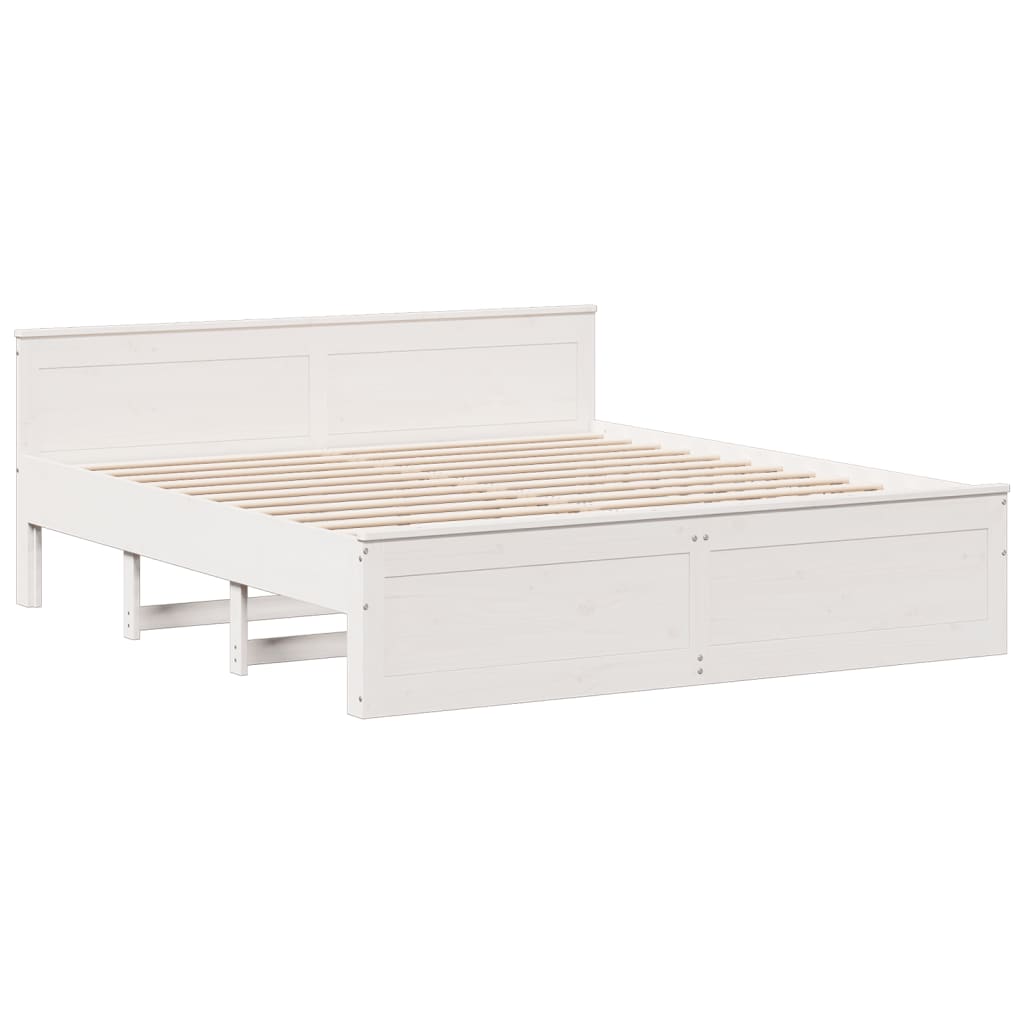 Cama sin colchón con cabecero madera de pino blanco 200x200 cm