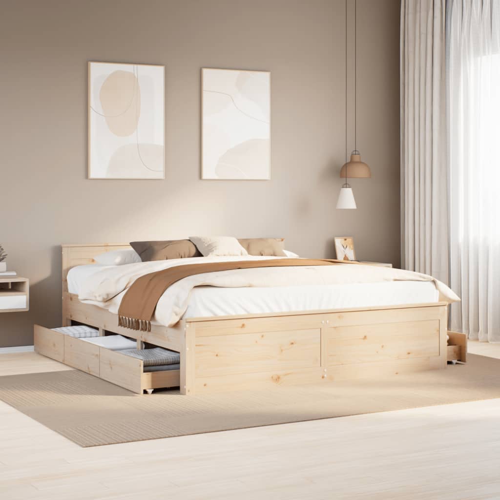 Cama sin colchón con cabecero madera de pino blanco 200x200 cm