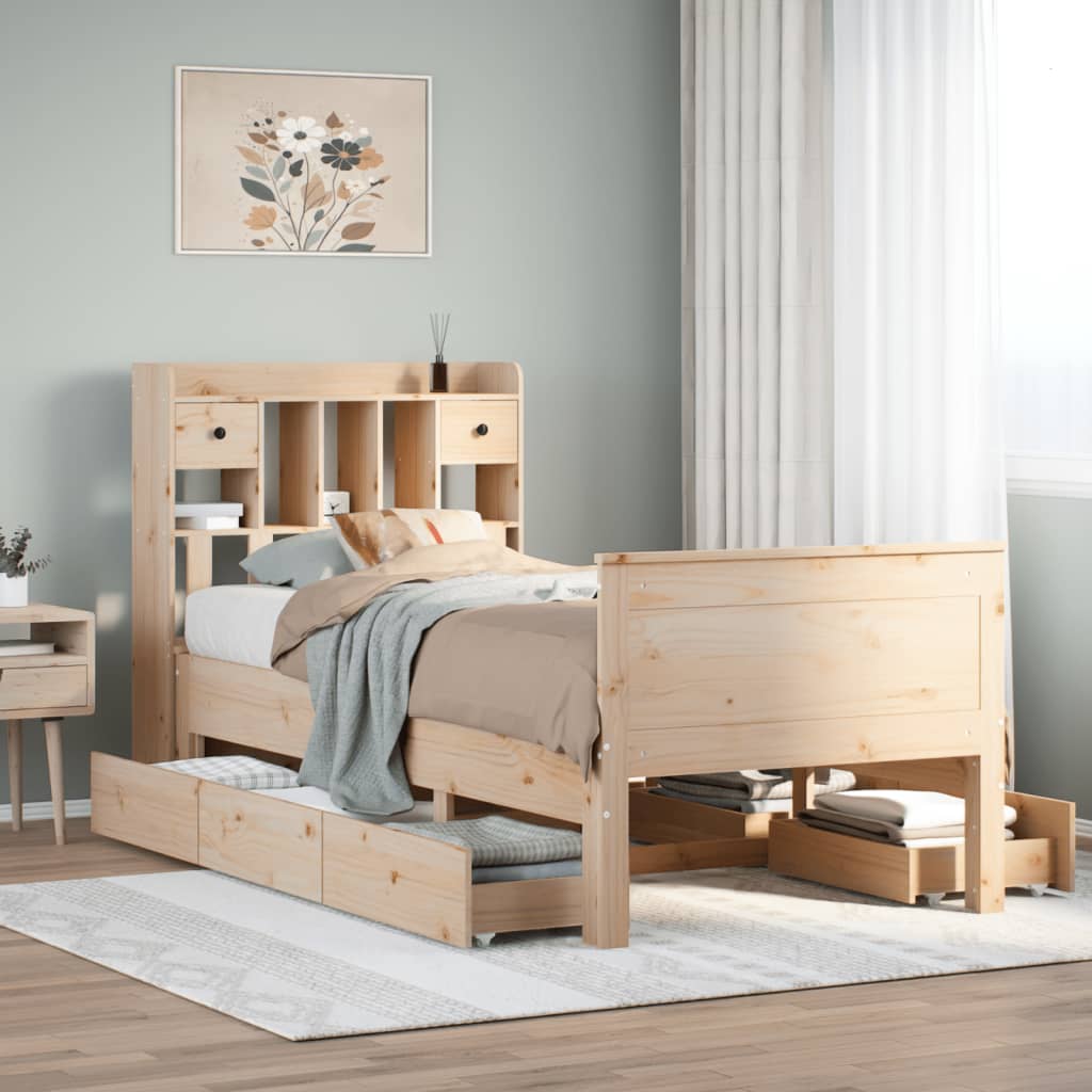 Cama con estantería sin colchón madera maciza 100x200 cm