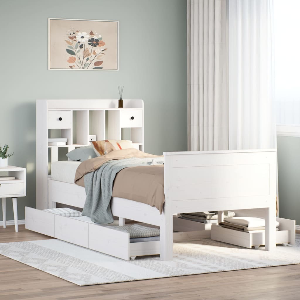 Cama con estantería sin colchón madera maciza 100x200 cm