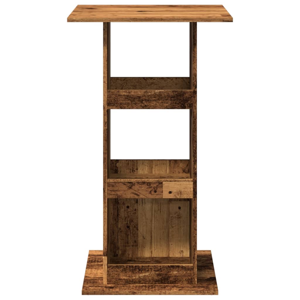 Mesa alta bar con almacenaje madera envejecida 60x60x102 cm