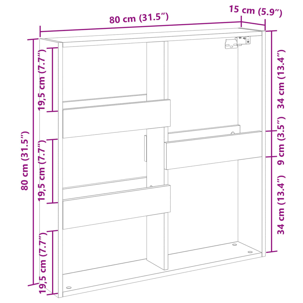 Armario de pared madera de ingeniería gris Sonoma 80x15x80 cm