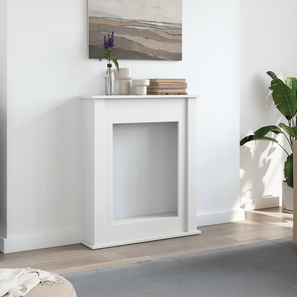 Borde de chimenea madera de ingeniería blanco 75x20x87,5 cm