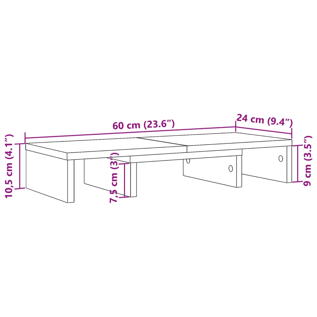 Soporte de pantalla ajustable madera gris hormigón 60x24x10,5cm