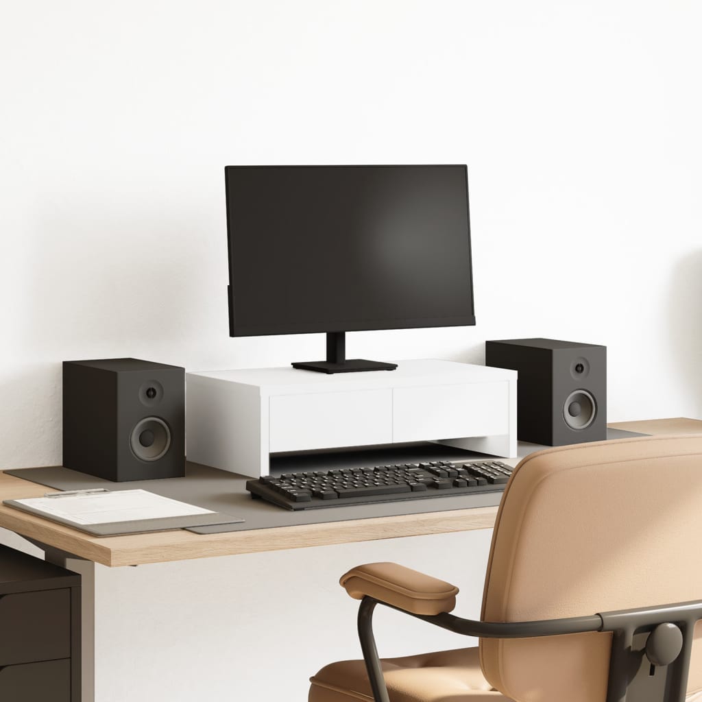 Soporte de monitor cajones madera gris hormigón 100x27x15 cm