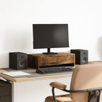 Soporte de monitor cajones madera gris hormigón 100x27x15 cm