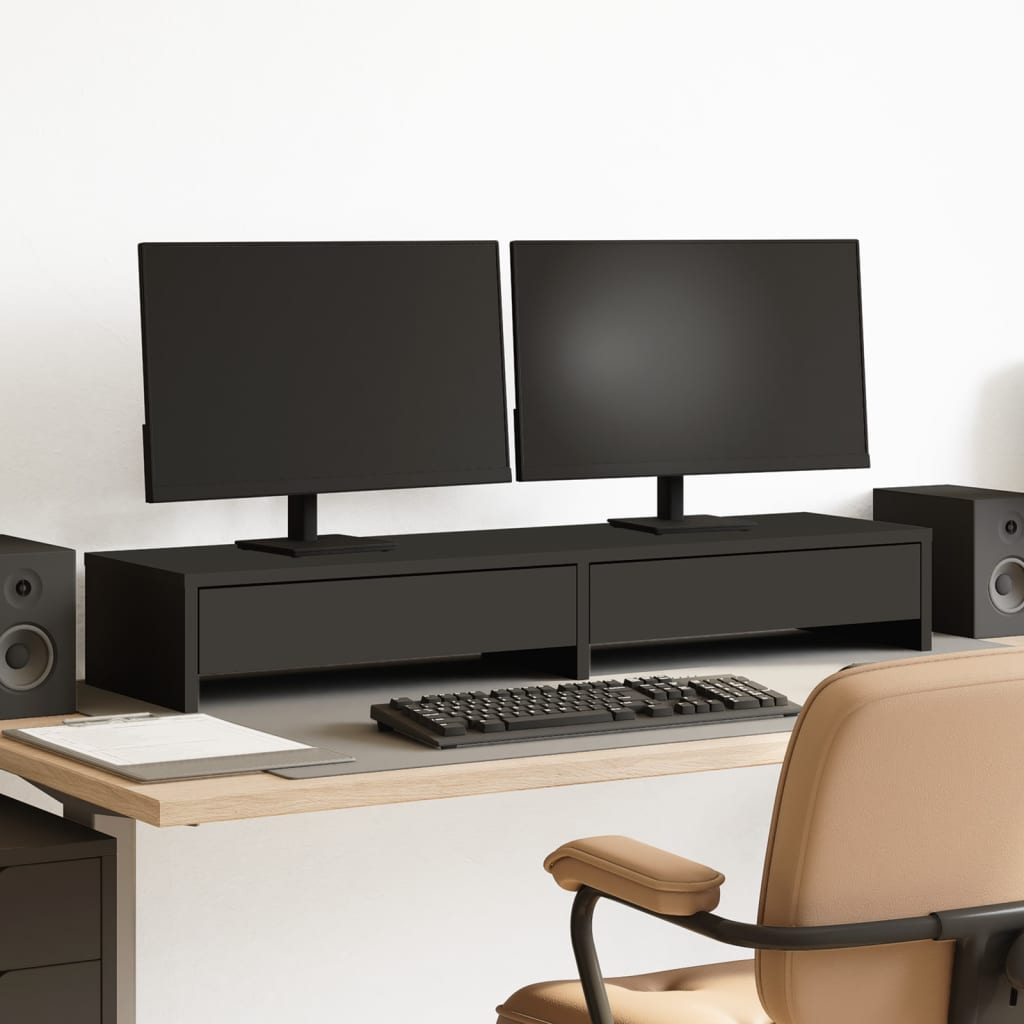 Soporte de monitor cajones madera gris hormigón 100x27x15 cm