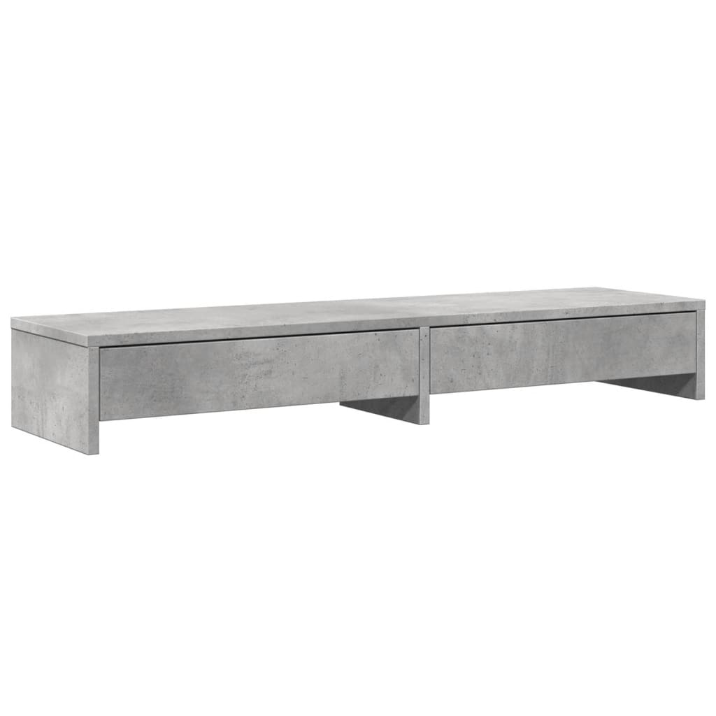 Soporte de monitor cajones madera gris hormigón 100x27x15 cm