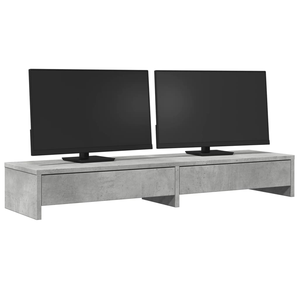 Soporte de monitor cajones madera gris hormigón 100x27x15 cm