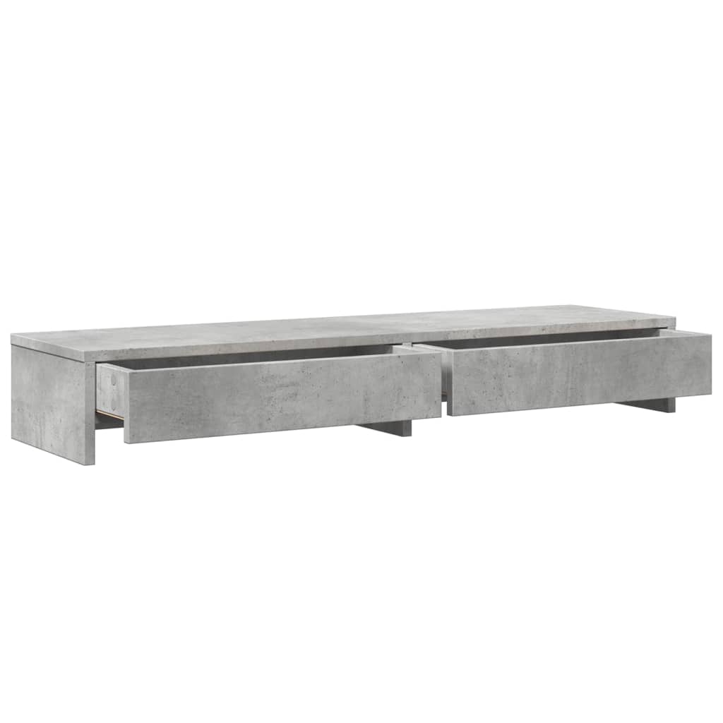 Soporte de monitor cajones madera gris hormigón 100x27x15 cm