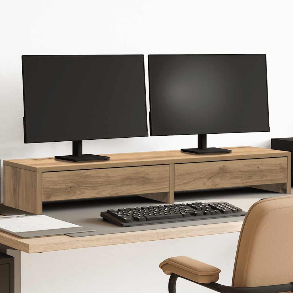 Soporte de monitor cajones madera gris hormigón 100x27x15 cm
