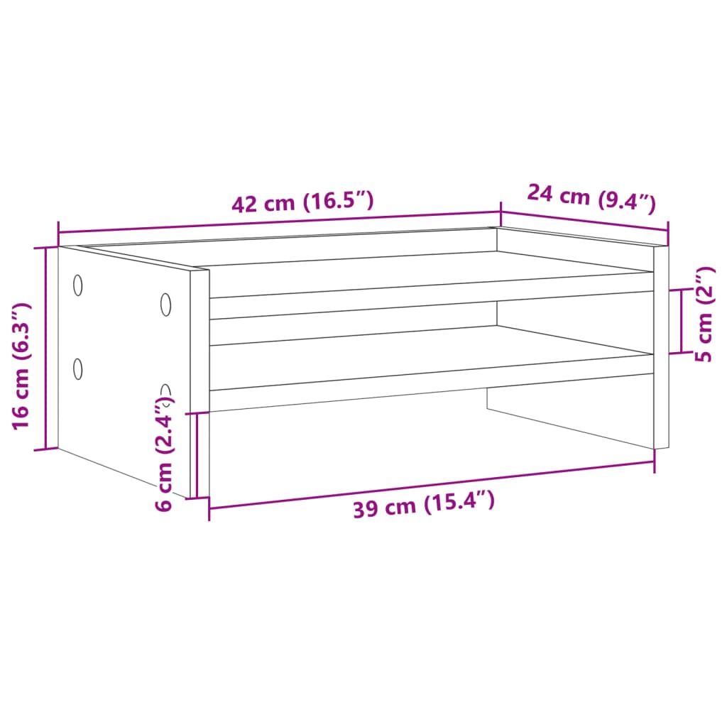 Soporte de pantalla madera ingeniería gris Sonoma 42x24x16 cm