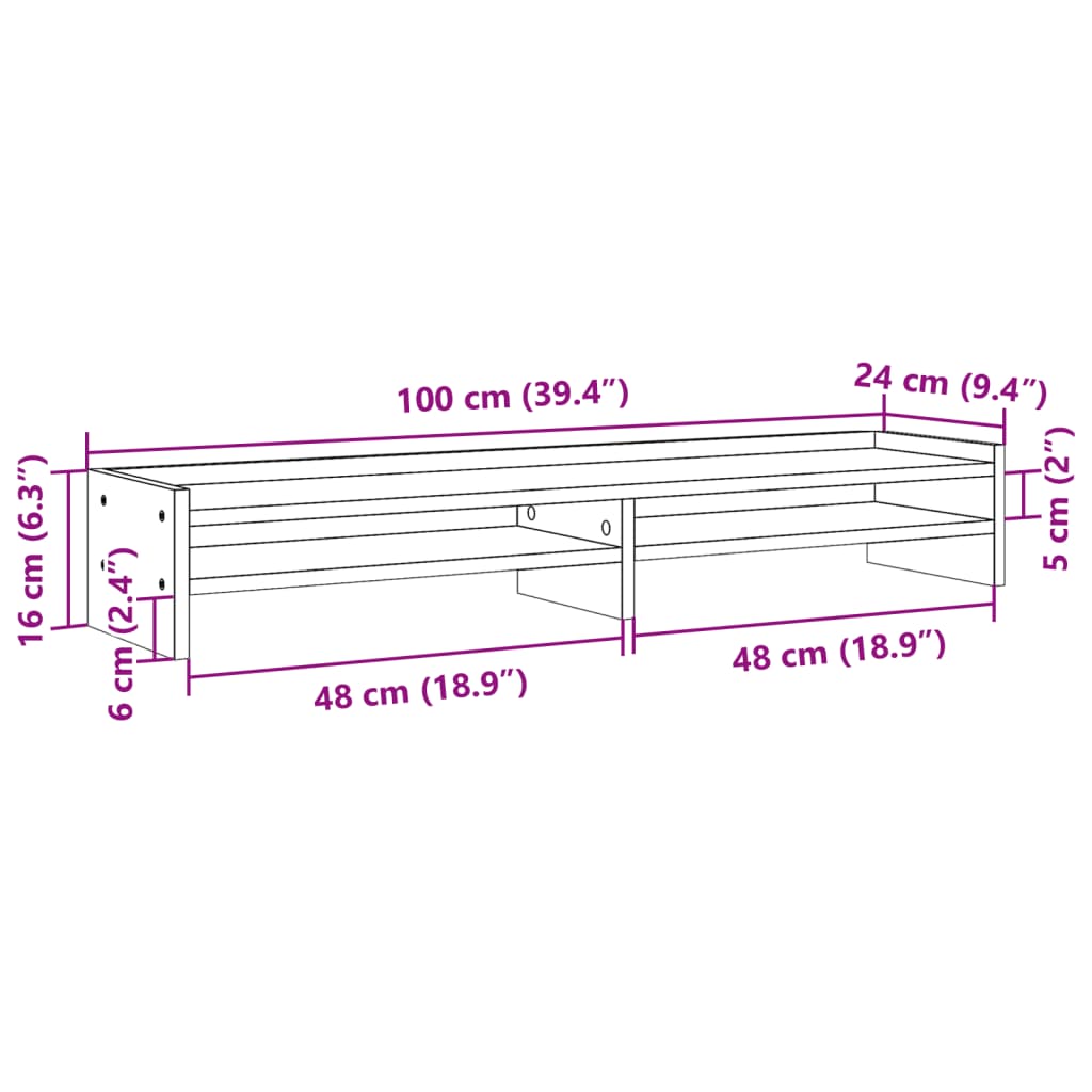 Soporte de monitor madera ingeniería gris hormigón 100x24x16 cm