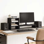 Soporte de monitor cajones madera gris hormigón 100x27x15 cm