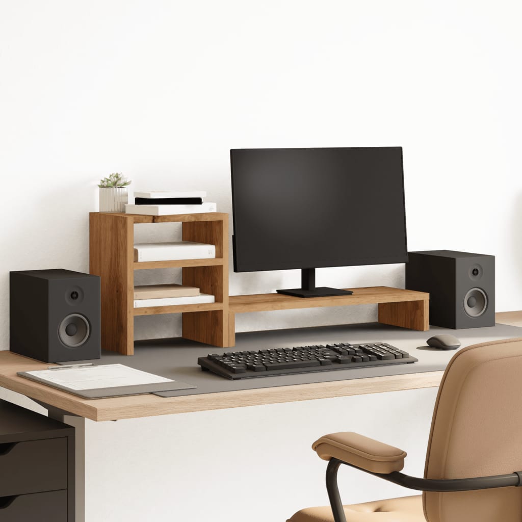 Soporte de monitor cajones madera gris hormigón 100x27x15 cm