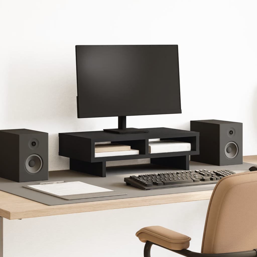 Soporte de monitor cajones madera gris hormigón 100x27x15 cm