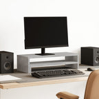 Soporte de monitor cajones madera gris hormigón 100x27x15 cm