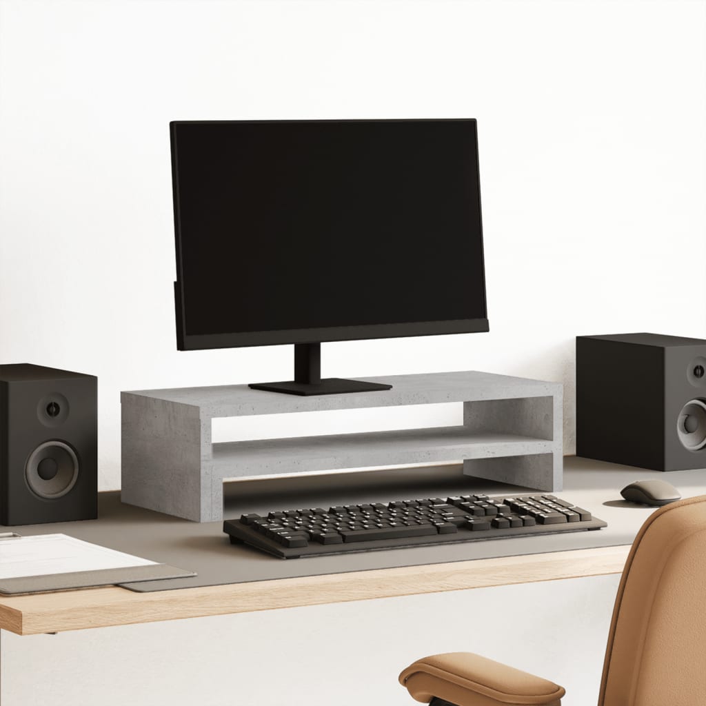 Soporte de monitor cajones madera gris hormigón 100x27x15 cm