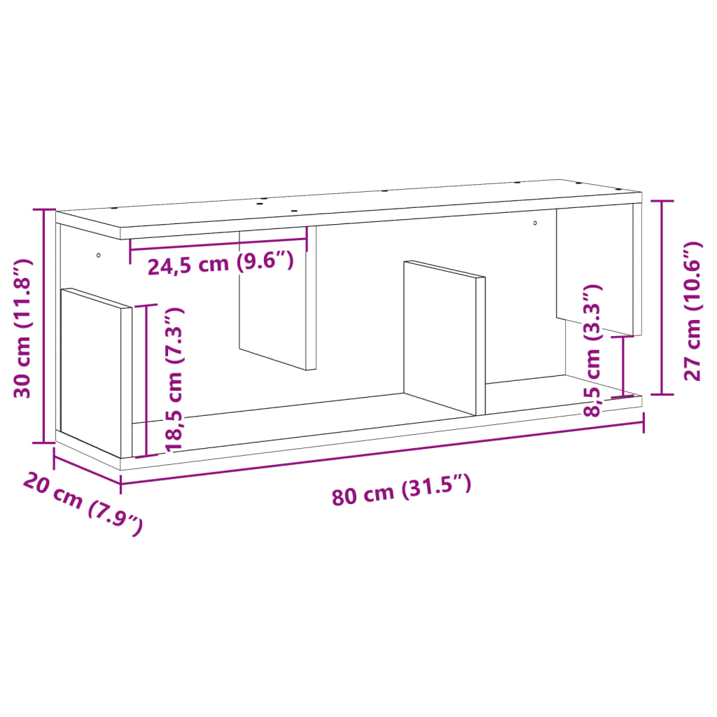 Armario de pared madera de ingeniería gris hormigón 80x20x30 cm