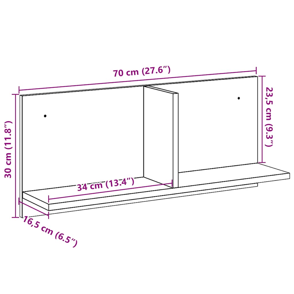 Armario de pared madera de ingeniería negro 70x16,5x30 cm