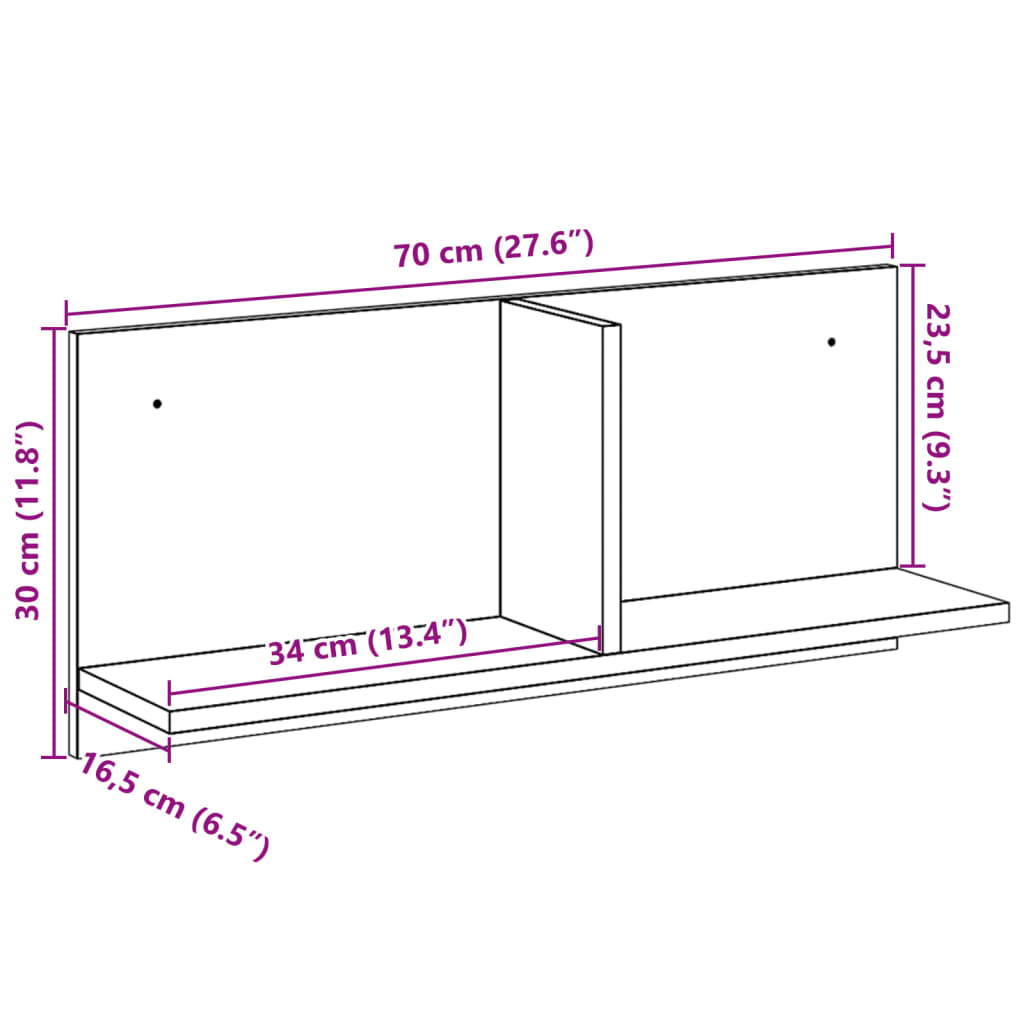 Armario de pared madera ingeniería roble ahumado 70x16,5x30 cm