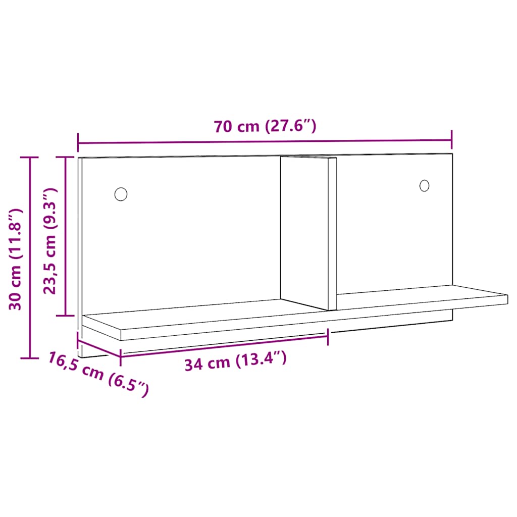Armario pared madera ingeniería roble artesanal 70x16,5x30 cm