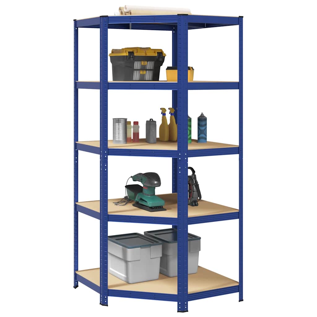4-tier corner shelving unit in anthracite grey wood and steel