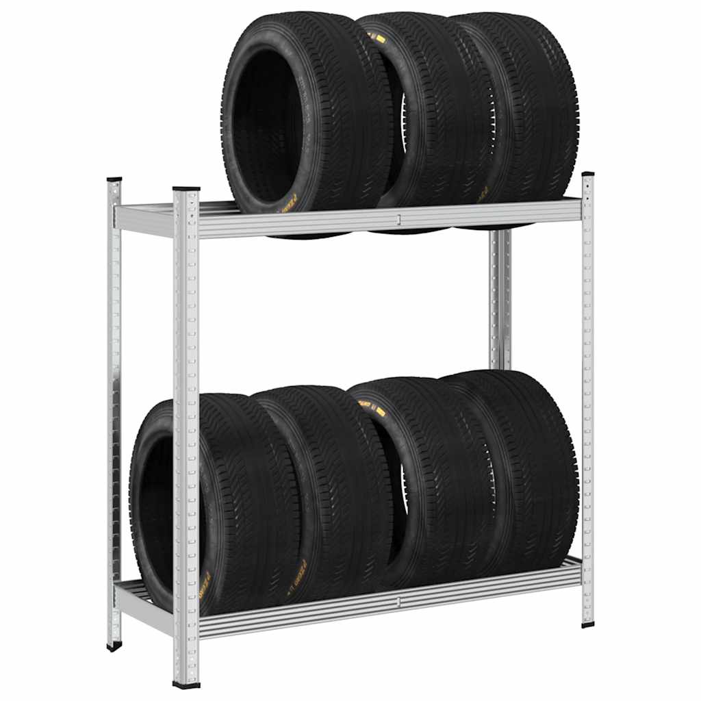 Estante para neumáticos 2 capas madera contrachapada plateado