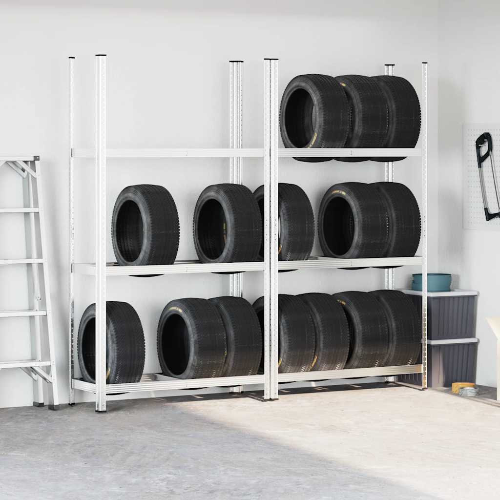 Estantería de 3 capas para neumáticos 2 uds plata 110x40x200 cm