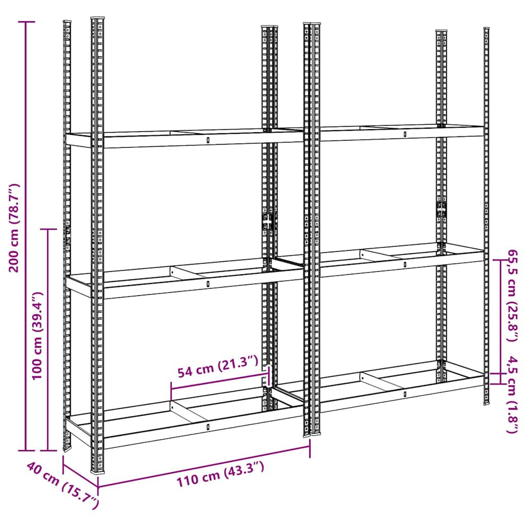Estantería de 3 capas para neumáticos 2 uds plata 110x40x200 cm