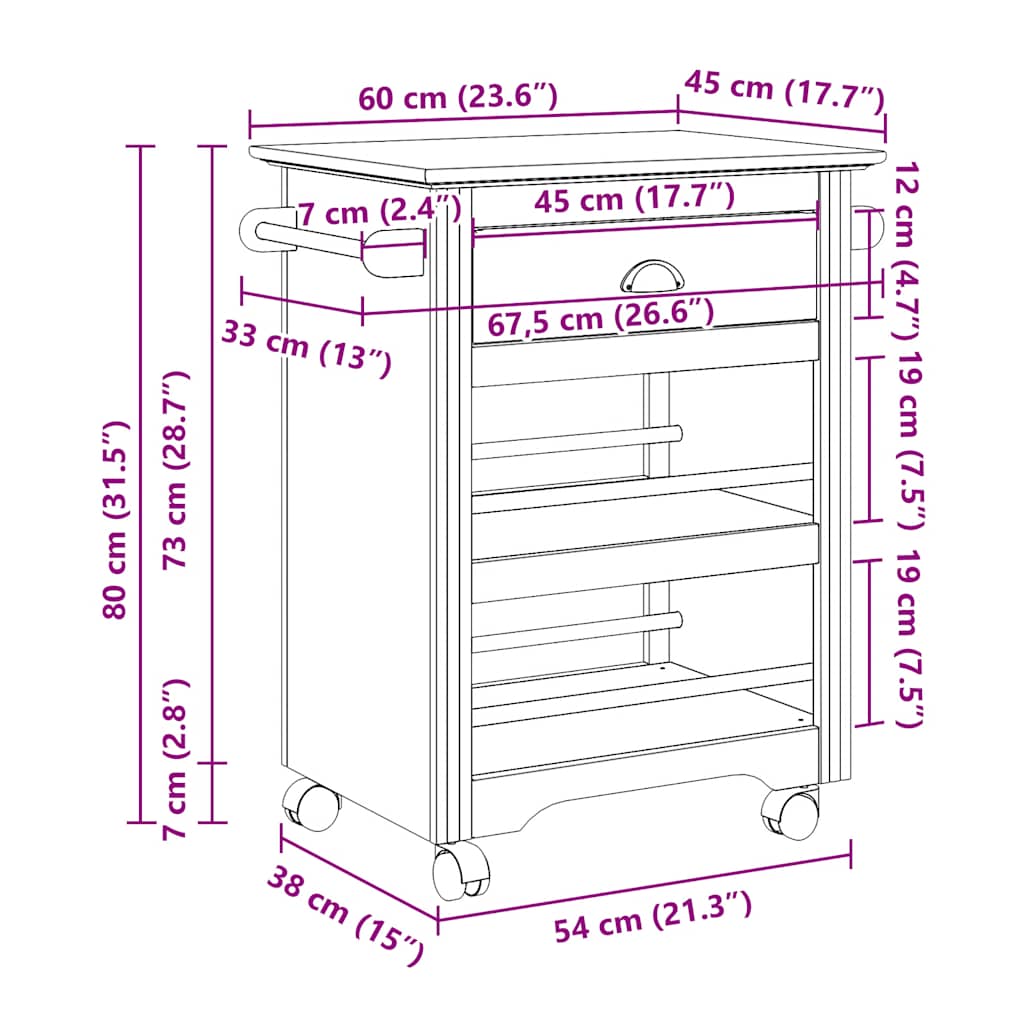 Carrito de cocina BODO blanco 67,5x45x80 cm