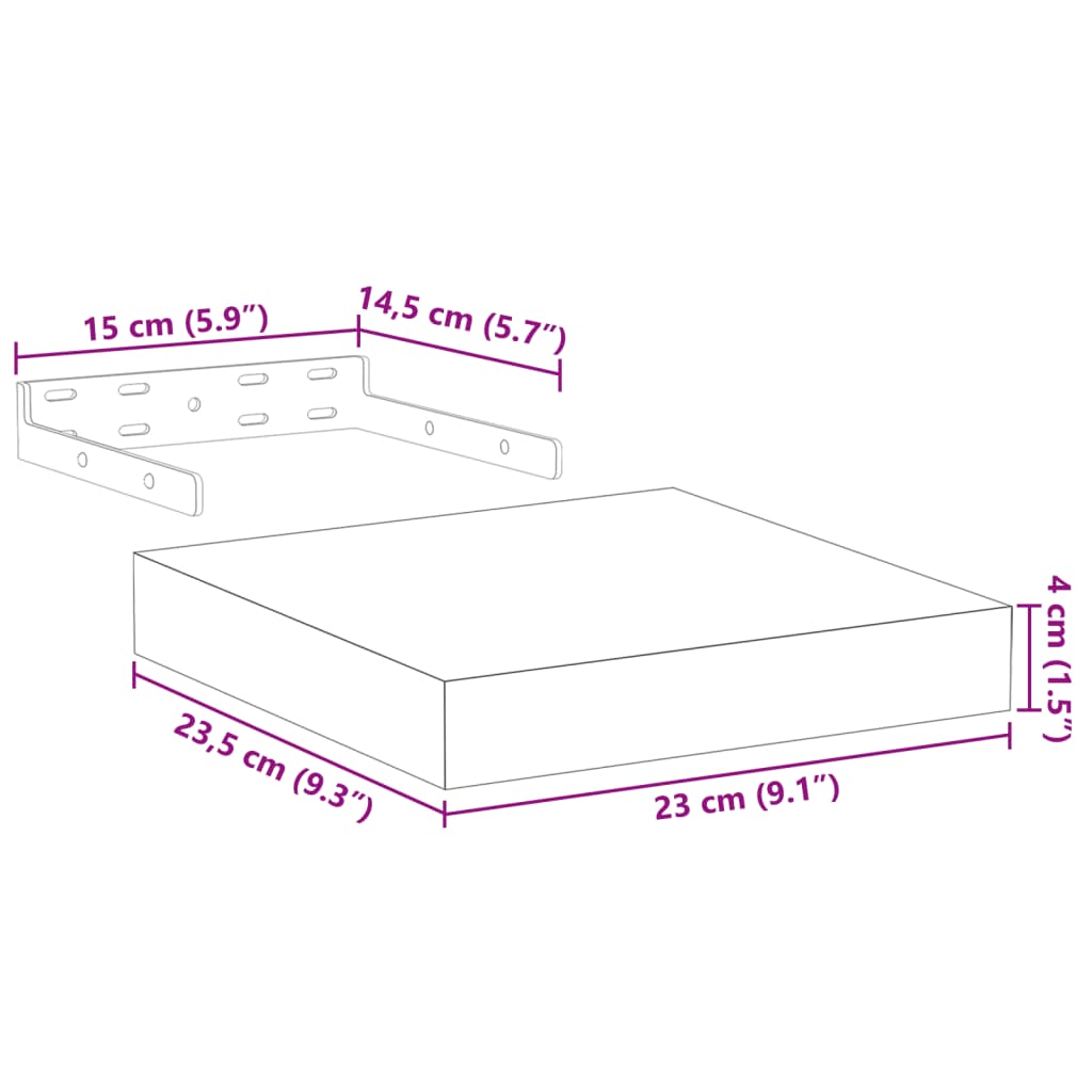 Estantes flotantes 2 uds madera de ingeniería 23x23,5x4 cm