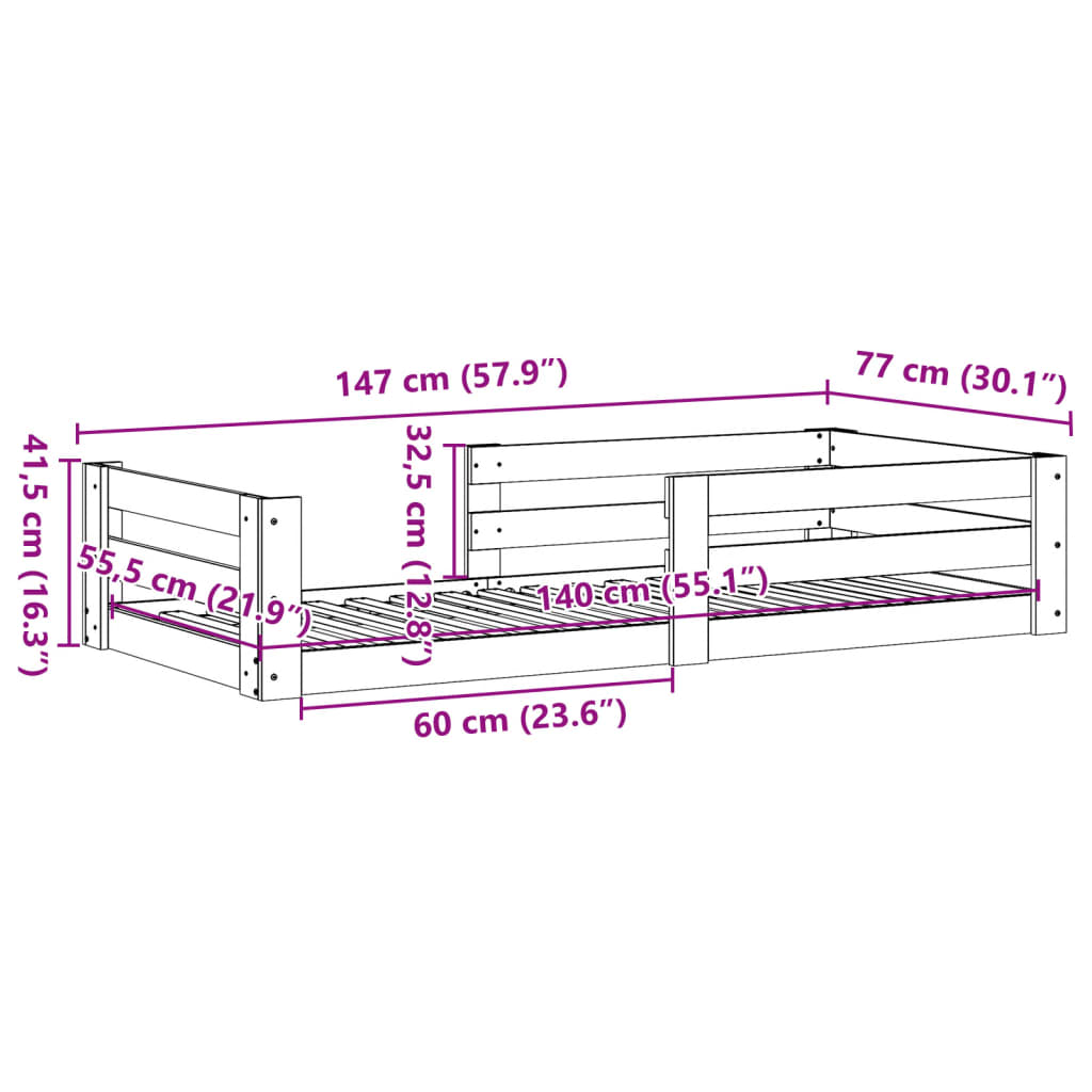 Cama sin colchón madera maciza de pino marrón cera 70x140 cm