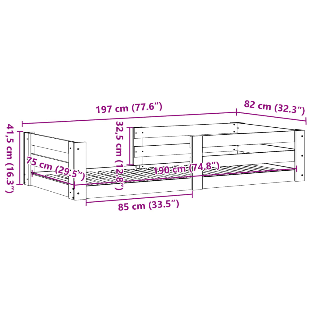 Estructura de cama sin colchón madera maciza pino 75x190 cm