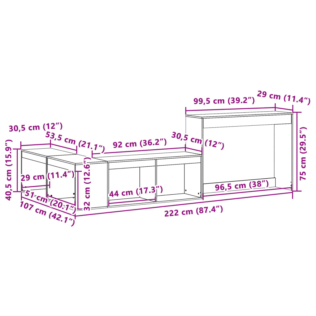 Mueble con escritorio madera maciza pino 222x107x75 cm
