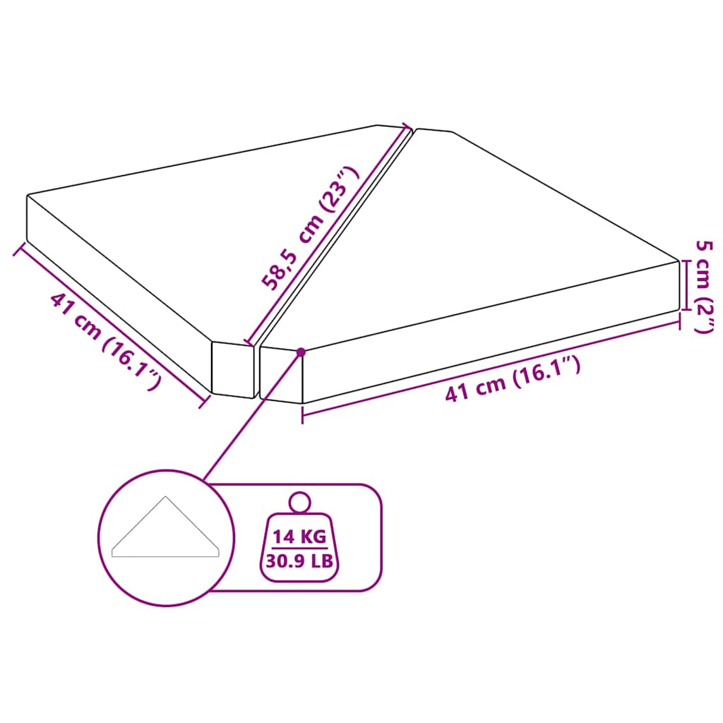 Discos de peso para sombrilla (2 unidades, granito gris, triangulares, 14 kg)